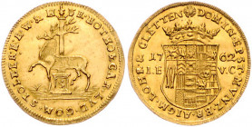 STOLBERG-STOLBERG, Friedrich Botho und Karl Ludwig, 1761-1768, 1/2 Dukat 1762 IE-VC, Stolberg. 1,71g.
GOLD, sehr selten, l.Knickspur, vz
Frbg.3346; ...