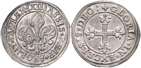 STRASSBURG, STADT, 12 Kreuzer o.J. (17.Jh.). Fleur-de-Lys (Lilie). Rs.Blumenkreuz. 5,53g.
winz.prägeschw., vz-st
E.u.L.473; KM 150
