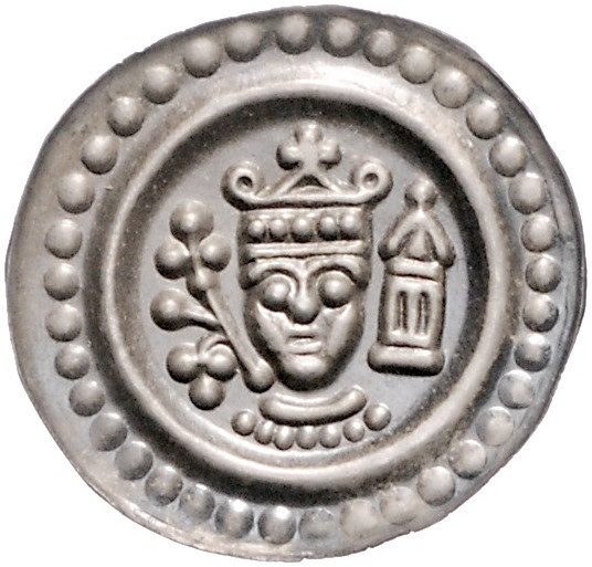ULM, KÖNIGLICHE MÜNZSTÄTTE, Friedrich II., 1215-1250, Brakteat o.J. Gekrönter Ko...