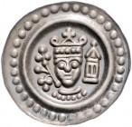 ULM, KÖNIGLICHE MÜNZSTÄTTE, Friedrich II., 1215-1250, Brakteat o.J. Gekrönter Kopf zw. Blütenzweigen und Turm. 0,5g.
schöne Patina, vz+
Bonh.1863; C...