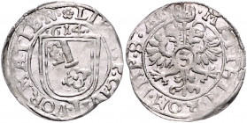 WORMS, STADT, 3 Kreuzer 1614. Fünfblättrige Rosette mit Punkt in der Mitte. 1,74g.
vz
Jos.372