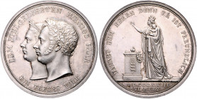 WÜRTTEMBERG, Wilhelm I., 1816-1864, Silber-Gedenkmed. 1823 von C.F. Voigt a.d. Geburt des Kronprinzen Karl. Köpfe Wilhelm I. und Pauline l. Rs.Wirtemb...