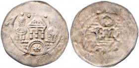 WÜRZBURG, BISTUM, Gottfried I. von Spitzenstein-Helfenstein, 1186-1190, Denar o.J., einseitig geprägt (Rs.). Rs.Dreitümriges Gebäude, Kreuz auf Kuppel...