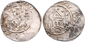 WÜRZBURG, BISTUM, Gottfried I. von Spitzenstein-Helfenstein, 1186-1190, Denar o.J. Mitriertes Hüftbild mit Krummstab und Kreuz v.vorn, i.F. Punkte. Rs...