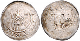 WÜRZBURG, BISTUM, Gottfried I. von Spitzenstein-Helfenstein, 1186-1190, Denar. Mitriertes Hüftbild v.vorn, hält Krummstab und Buch. Rs.Dreitürmiges Ge...