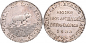 ANHALT-BERNBURG, Alexander Carl, 1834-1863, Ausbeutetaler 1855 A.
vz-st
AKS 16; T.3; Dav.504
