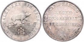 ANHALT-BERNBURG, Alexander Carl, 1834-1863, Ausbeutevereinstaler 1862 A.
vz-f.st
AKS 17; T.6; Dav.506
