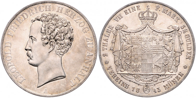 ANHALT-DESSAU, Leopold Friedrich, 1817-1871, Doppeltaler 1843 A.
vz
AKS 29; T....