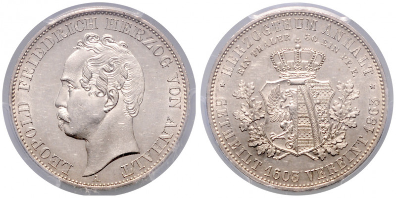 ANHALT-DESSAU, Leopold Friedrich, 1817-1871, Vereinstaler 1863 A. Vereinigtes He...