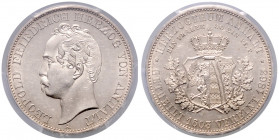 ANHALT-DESSAU, Leopold Friedrich, 1817-1871, Vereinstaler 1863 A. Vereinigtes Herzogtum.
Prachtex. mit schöner Patina, PCGS MS63
AKS 35; T.11; Dav.5...