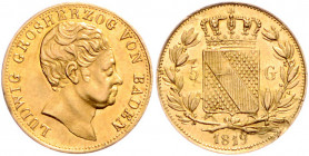 *BADEN, Ludwig, 1818-1830, 5 Gulden 1819, Mannheim. 3,46g.
GOLD, Sf., vz-st
AKS 46; J.33; Frbg.150