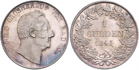 BADEN, Leopold, 1830-1852, Gulden 1845.
schöne Tönung, kl.Kr., Erstabschlag, vz-st
AKS 94