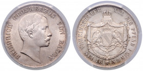 BADEN, Friedrich I., 1856-1907, Vereinstaler 1859.
Prachtex. mit feiner Tönung, PCGS MS63
AKS 123; T.30; Dav.530