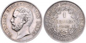 BADEN, Friedrich I., 1856-1907, Gedenkgulden 1867. Badisches Landesschießen Karlsruhe.
vz-st
AKS 138; J.84