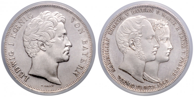 BAYERN, Ludwig I., 1825-1848, Geschichtsdoppeltaler 1842. Vermählung des Kronpri...
