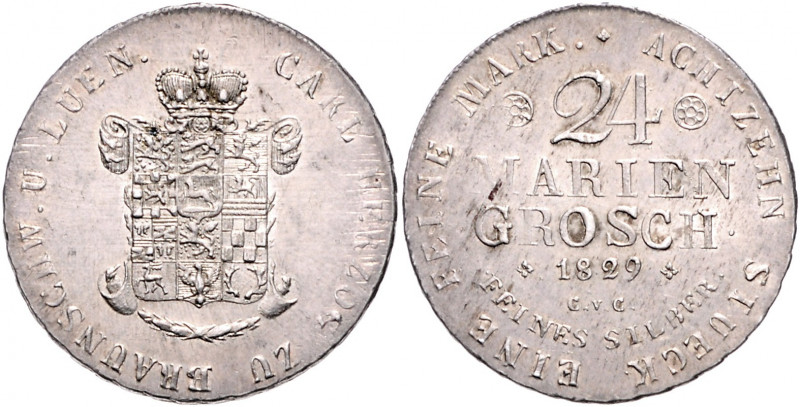 BRAUNSCHWEIG-LÜNEBURG, Karl II., 1823-1830, 24 Mariengroschen 1829 CVC.
l.just....