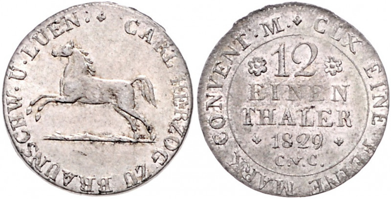 BRAUNSCHWEIG-LÜNEBURG, Karl II., 1823-1830, 1/12 Taler 1829 CvC, Braunschweig.
...