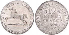BRAUNSCHWEIG-LÜNEBURG, Karl II., 1823-1830, 1/12 Taler 1829 CvC, Braunschweig.
vz
AKS 57; J.237