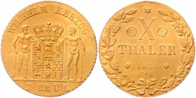 BRAUNSCHWEIG-LÜNEBURG, Wilhelm, 1831-1884, 10 Taler 1834 CvC. 13,27g.
GOLD, Prachtex., vz/vz+
AKS 65 Anm; J.324c; Frbg.745