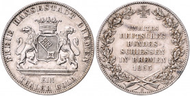 BREMEN, Freie Hansestadt, Taler 1865. Zweites Deutsches Bundesschießen.
ss
AKS 16; T.126; Dav.628