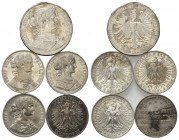 FRANKFURT, Freie Stadt, 1815-1866, Doppeltaler 1861 (Hsp., Fassungssp., Felder geglättet vz). DAZU:Taler 1859, Schiller (Fundbelag, ss), 1860 (2x ss),...