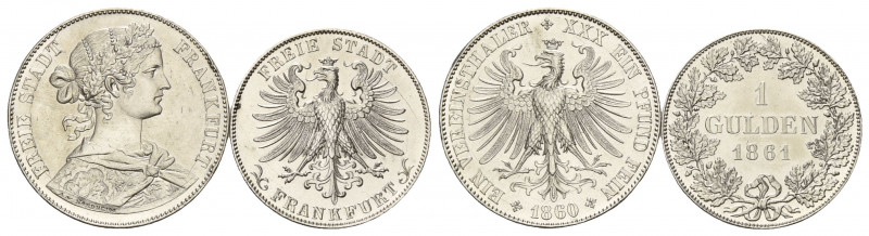 FRANKFURT, Freie Stadt, 1815-1866, Vereinstaler 1860 (Rdf., vz/st). DAZU:Gulden ...