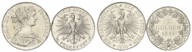 FRANKFURT, Freie Stadt, 1815-1866, Vereinstaler 1860 (Rdf., vz/st). DAZU:Gulden 1861 (kl.Kr., f.st).
2 Stk., vz/st + f.st
AKS 8; 13; T.142; Dav.649