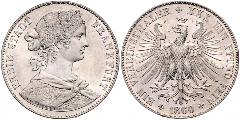 FRANKFURT, Freie Stadt, 1815-1866, Vereinstaler 1860.
Rdf., vz-st
AKS 8; T.142...