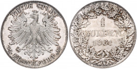 FRANKFURT, Freie Stadt, 1815-1866, Gulden 1861.
Prachtex. mit l.Patina, f.st
AKS 13; J.33