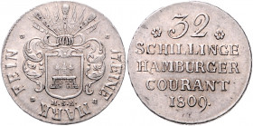 HAMBURG, Freie und Hansestadt, 32 Schilling 1809 HSK. Sog. Franzosen-Doppelmark.
f.vz
AKS 13; J.39a