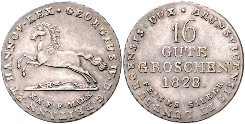 HANNOVER, Georg IV., 1820-1830, 16 Gute Groschen 1828. Feinsilber.
ss-vz
AKS 3...