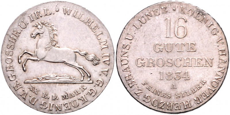 HANNOVER, Wilhelm IV., 1830-1837, 16 Gute Groschen 1834.
ss-vz
AKS 66; J.33