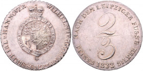 HANNOVER, Wilhelm IV., 1830-1837, Gulden =2/3 Taler 1833. Feinsilber.
vz/st
AKS 67; J.34b