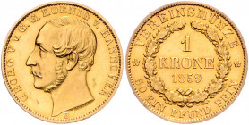 HANNOVER, Georg V., 1851-1866, Vereinskrone 1859 B. 11,09g.
GOLD, feine Kr., vz
AKS 140; J.135; Frbg.1183