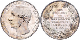HANNOVER, Georg V., 1851-1866, Vereinstaler 1865 B. Sieg bei Waterloo.
ber./kl.Haarlinien, PP
AKS 160; T.176