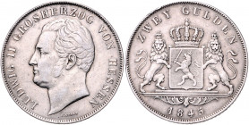 HESSEN-DARMSTADT, Ludwig II., 1830-1848, Doppelgulden 1845.
kl.Rdf., ss
AKS 101; T.197; Dav.704