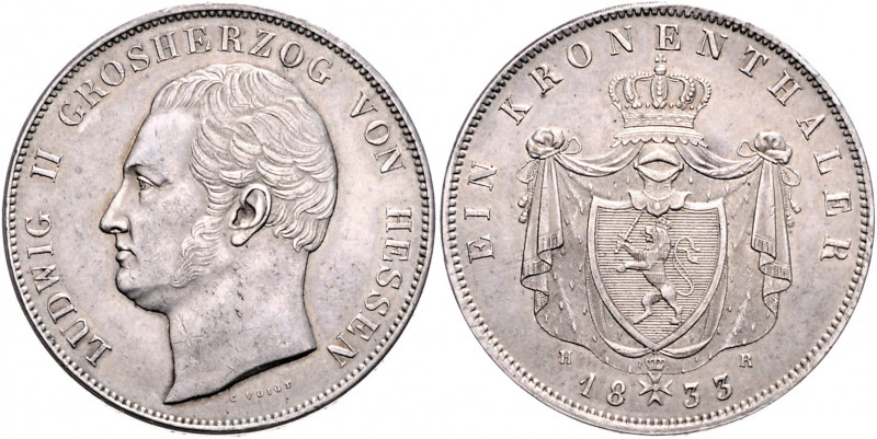 HESSEN-DARMSTADT, Ludwig II., 1830-1848, Kronentaler 1833.
ss
AKS 102; T.194; ...