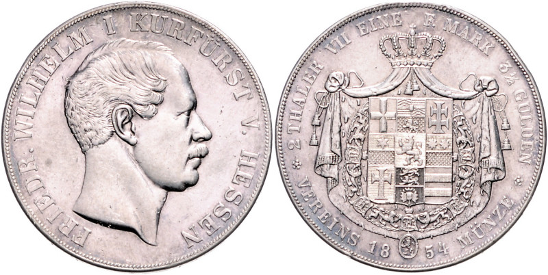 HESSEN-KASSEL, Friedrich Wilhelm I., 1847-1866, Doppeltaler 1854.
Rdf., kaum er...