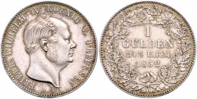 HOHENZOLLERN-SIGMARINGEN, Friedrich Wilhelm IV. von Preussen, 1849-1861, Gulden 1852 A.
l.Patina, vz+
AKS 20; J.23
