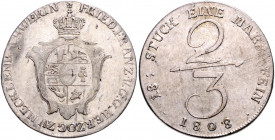 MECKLENBURG-SCHWERIN, Friedrich Franz I., 1785-1837, 2/3 Taler 1808.
ss
AKS 6; J.20a