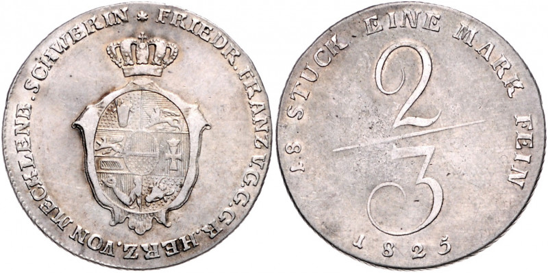 MECKLENBURG-SCHWERIN, Friedrich Franz I., 1785-1837, 2/3 Taler 1825.
ss
AKS 9;...