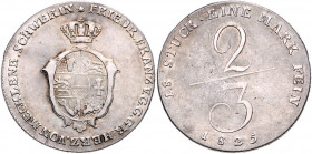 MECKLENBURG-SCHWERIN, Friedrich Franz I., 1785-1837, 2/3 Taler 1825.
ss
AKS 9; J.25