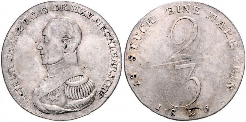 MECKLENBURG-SCHWERIN, Friedrich Franz I., 1785-1837, 2/3 Taler 1826.
kl.Sf. Rs....