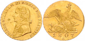 PREUSSEN, Friedrich Wilhelm III., 1797-1840, Friedrichs d'or 1807 A. 6,60g.
GOLD, ss
AKS 3; J.104A; KM 371