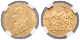 PREUSSEN, Friedrich Wilhelm III., 1797-1840, Friedrichs d'or 1809 A. 6,62g.
GOLD, Prachtex., NGC MS62
AKS 3; J.104A