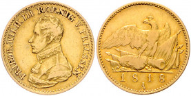 PREUSSEN, Friedrich Wilhelm III., 1797-1840, Friedrichs d'or 1818 A.
GOLD, ss
AKS 4 Var.; J.107 Var.
