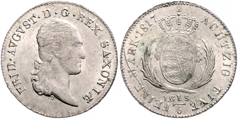 SACHSEN, Friedrich August I., 1806-1827, 1/6 Taler 1817 IGS, Dresden. 5,33g.
vz...