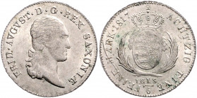 SACHSEN, Friedrich August I., 1806-1827, 1/6 Taler 1817 IGS, Dresden. 5,33g.
vz/vz+
AKS 37; J.19