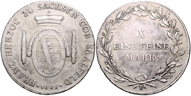 *SACHSEN-COBURG-SAALFELD, Franz, 1800-1806, Konventionstaler 1805 L.
ss
AKS-; ...