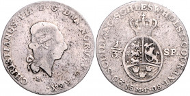 SCHLESWIG-HOLSTEIN, Christian VII. von Dänemark, 1766-1808, 1/3 Speciestaler 1808 MF, Altona.
SF, s/ss
AKS 4; J.9